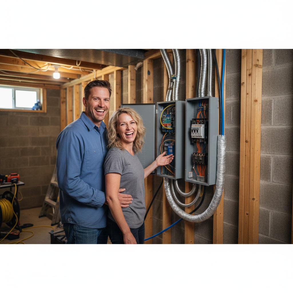 Electrician installing panel upgrade in Brentwood home