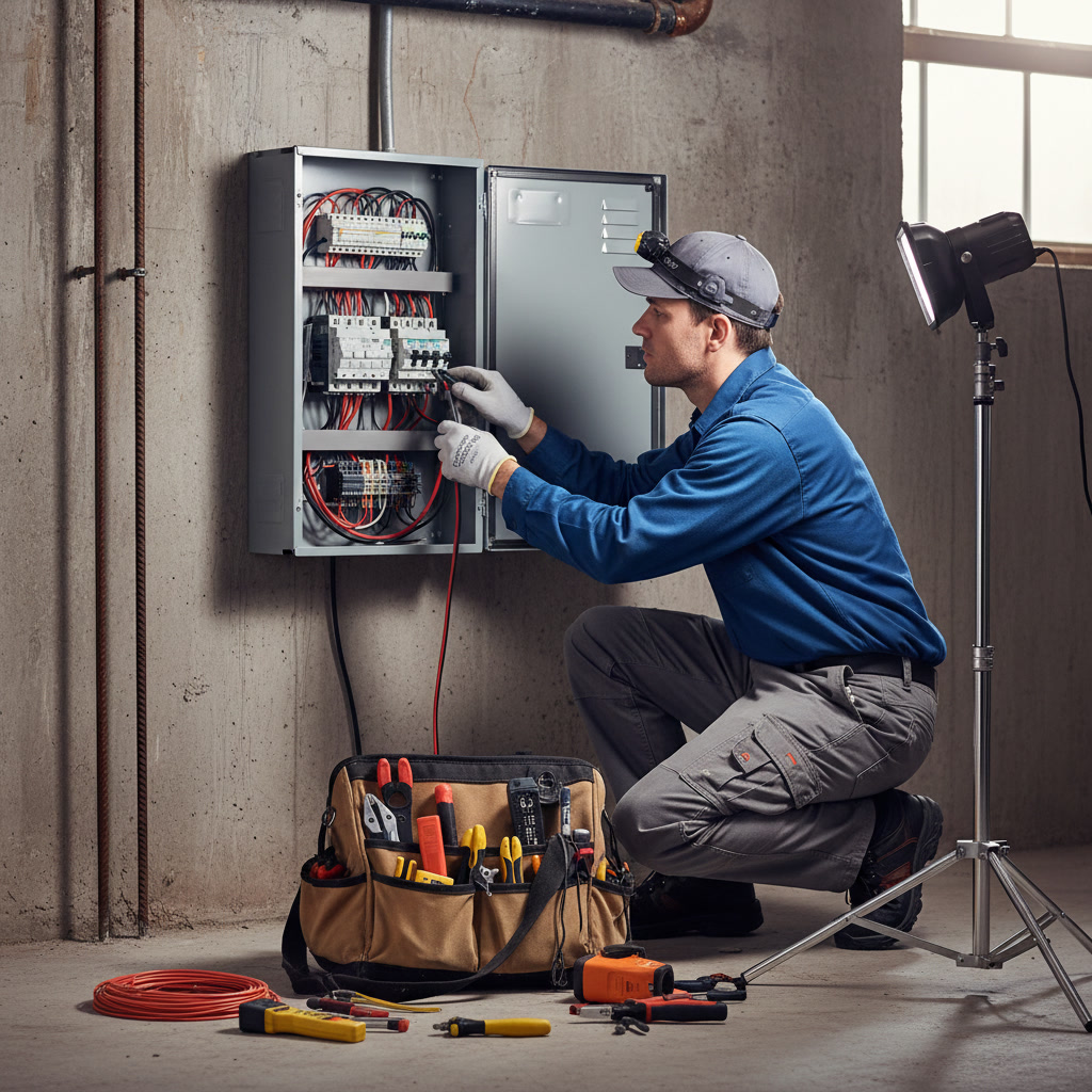 Technician installing circuit breakers during electrical panel upgrade in Spring Hill home