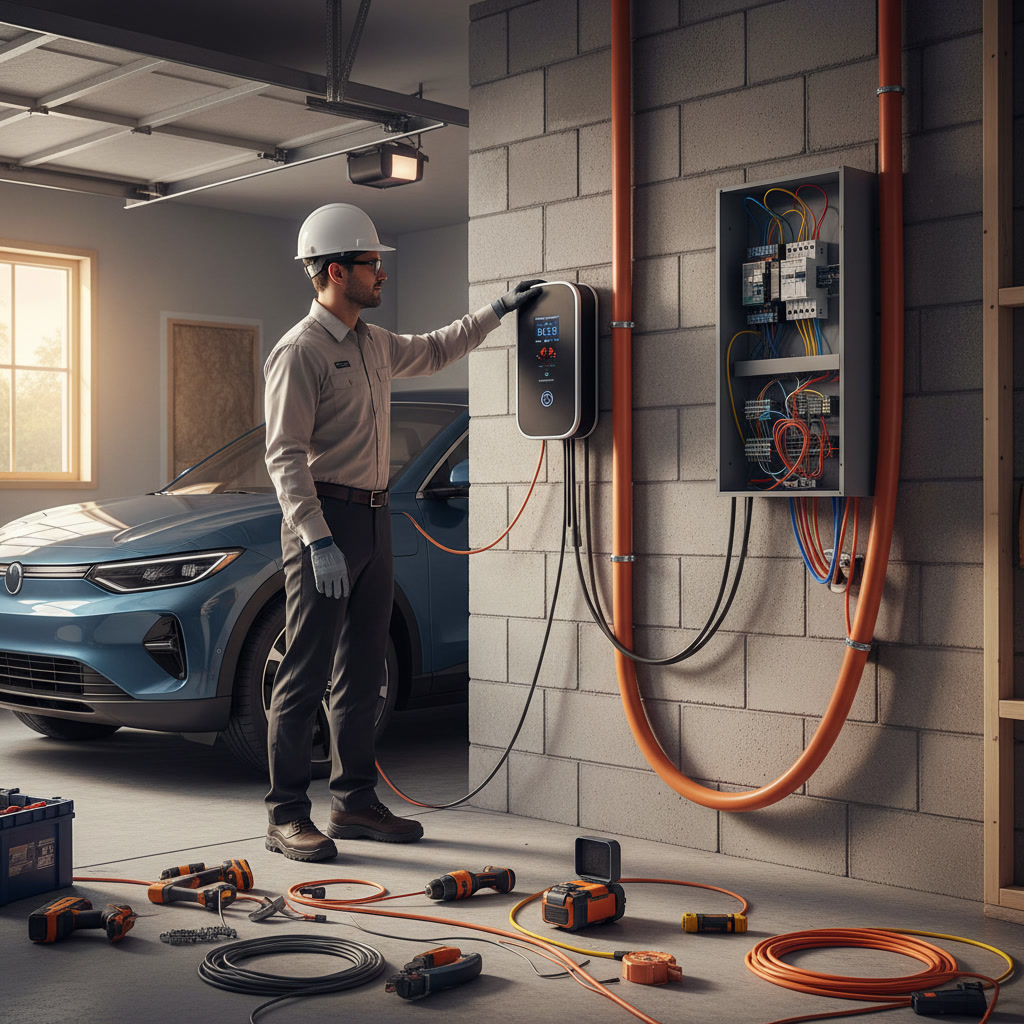 EV charger installation cost factors including electrical panel capacity and circuit distance in Nashville hom
