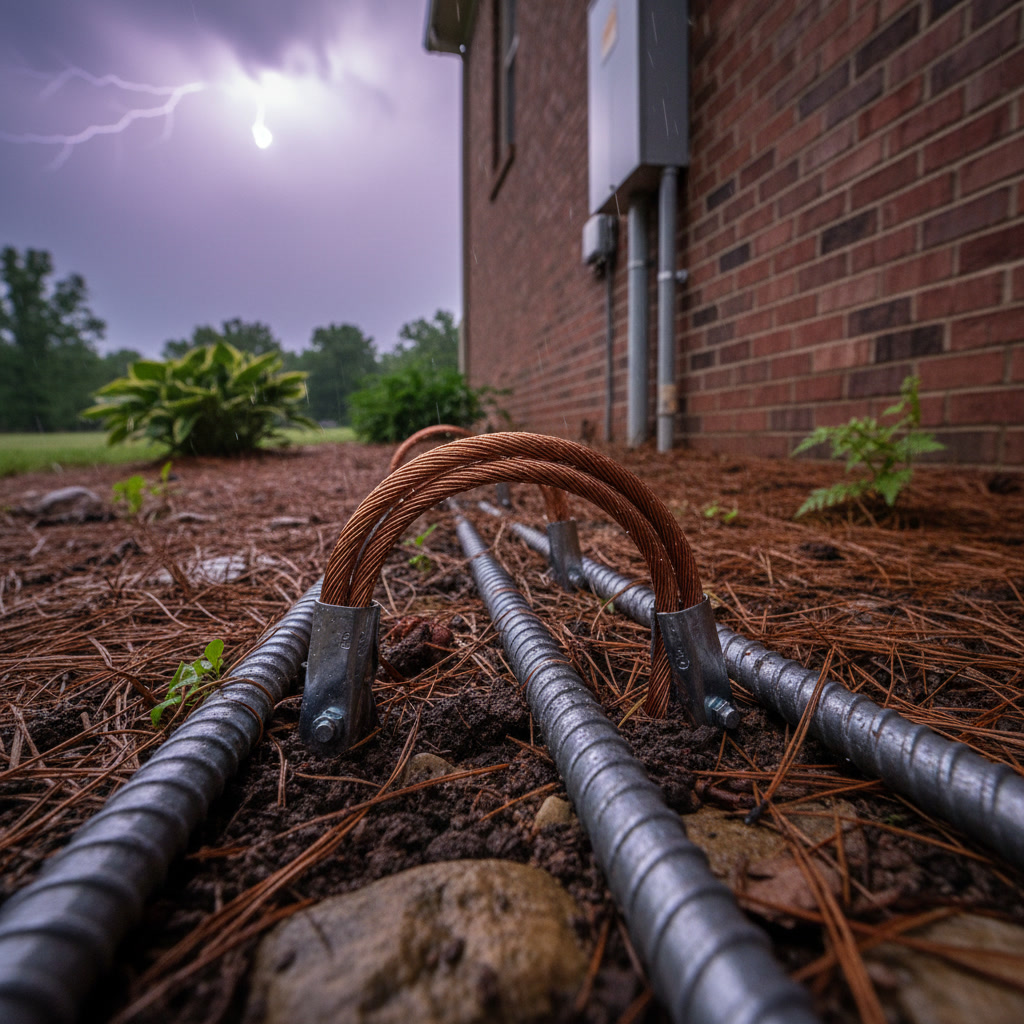 Professional electrician testing grounding system resistance with specialized equipment