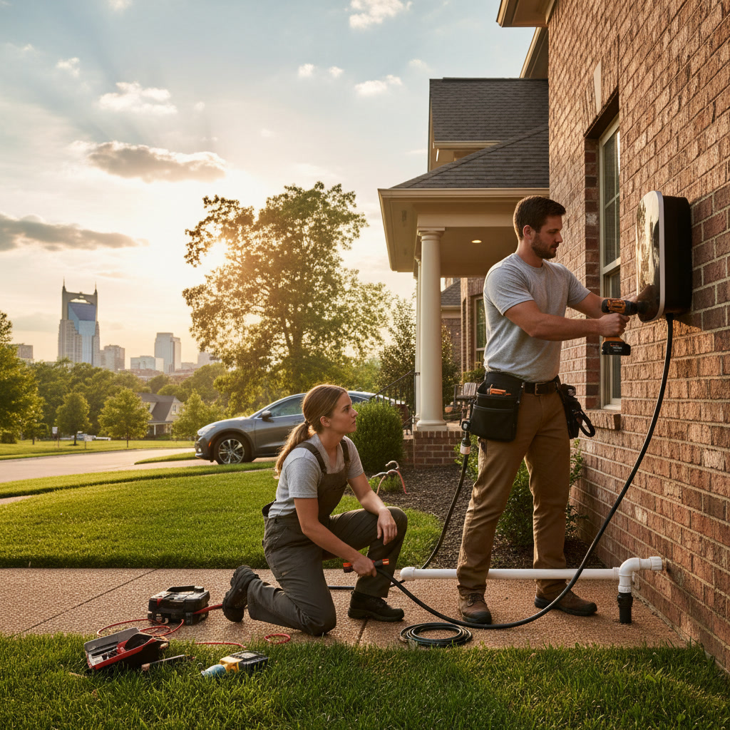 Modern EV charger installation at Nashville Tennessee home by licensed electrician